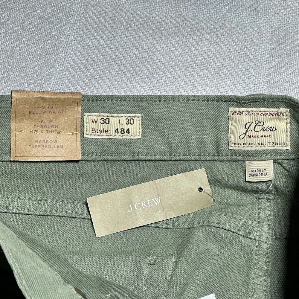 NEW‎ J Crew 484 Stretch Slim Tapered Leg Green Khaki Pants Mens Size 30x30 NWT